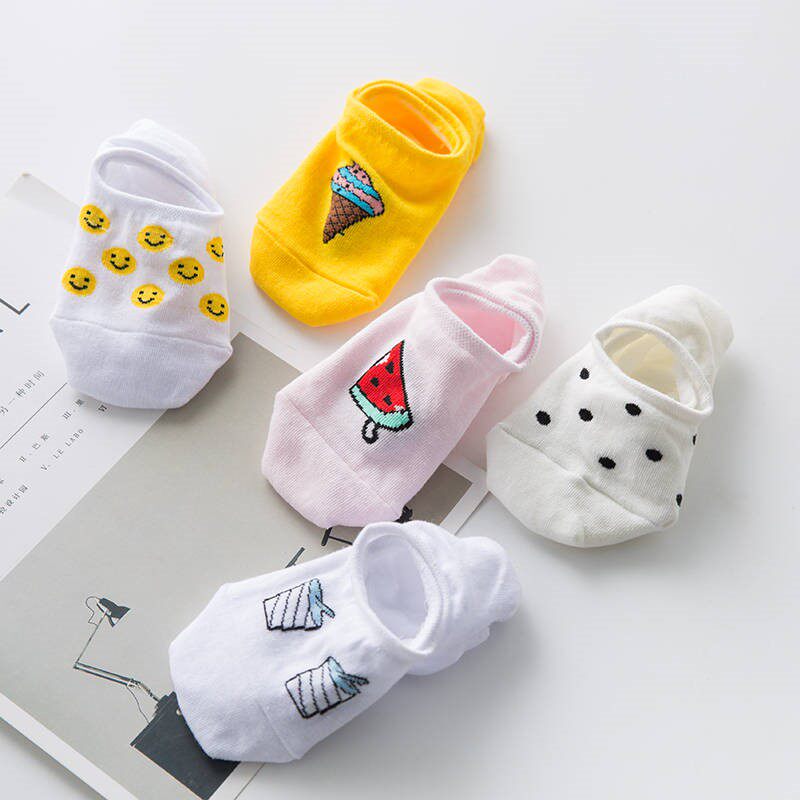 5 10 Double socks Children Korean version Short socks Invisible Sox students Shallow Cotton Socks Spring Summer Thin Academy Wind Cute Invisible Socks