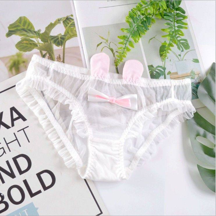 There is a large size code 180 day series sexy net yarn transparent rabbit ears stereo hollowed-out lace lady underpants temptation