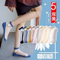  5 pairs of small daisy socks womens summer thin crystal lace thin ice silk cotton bottom student glass silk tide socks