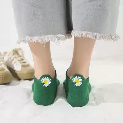 Little Daisy socks women's socks heel embroidery spring summer color college style short invisible socks light candy color low top