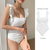 White one-piece swimsuit womens belly thin belly backless beach hot spring swimsuit sexy folds Black