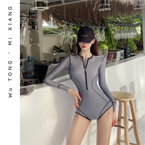 in Korea new long sleeve one-piece swimsuit woman covered with slim conservative sun protection surf diving beach seaside spa