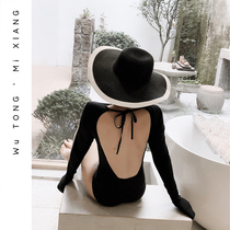 One-piece swimsuit female Korean ins belly cover belly slim thin backless long sleeve beach resort spa swimsuit female