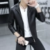 Áo khoác nam Pew mùa xuân trùm đầu Pu Leather Wear Hat Top Student Spring Autumn Chic Han Style Leather Oil Jacket áo phao nam Quần áo lông thú