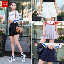 2019 autumn pleated skirt short skirt high waist anti-naked female TB skirt white mm fat elastic waist student college style