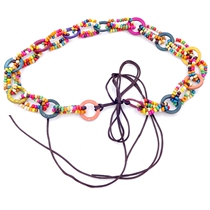 Bohemia wind wax rope all handmade wooden bead woven ladies belt retro tassel waist chain beaded waist chain