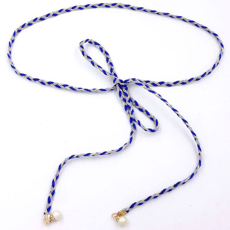 Art Fan Woven Belt Woman Fine Decoration Accessories Dress Cotton Rope Sub Knotted Waist Rope Pearl Waist Chain Foreign Dress Accessories