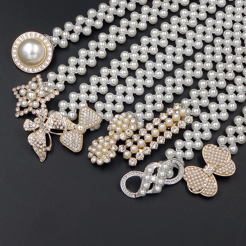 Dress decorative belt women's thin Korean fashion pearl waist chain with skirt summer simple all-match beaded elastic