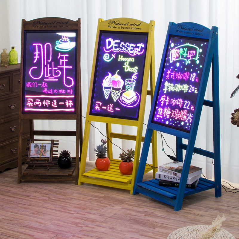 Billboard display card handwritten luminous word solid wood flower stand vertical card display stand water card vertical light box LED blackboard