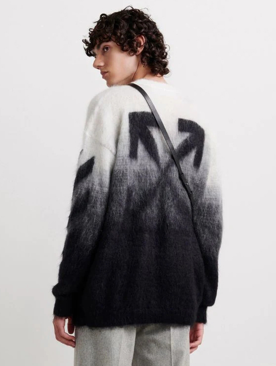 Nice Off Autumn and Winter Mohair Sweater with Gradient Arrow Stripes, Loose Fit, Couple's Round Neck Knitwear, Unisex