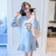 Áo bà bầu mùa thu 2018 phiên bản mới của Hàn Quốc của phim hoạt hình đuôi cá buông tha cho bà bầu dài tay áo bà bầu