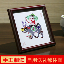 Chinese characteristics of the year of the ox paper-cut finished cow boy pure hand-cut decorative painting Chinese style gifts to foreigners