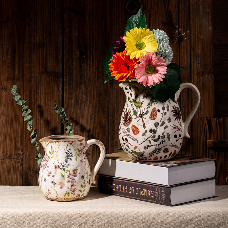 Lonely Pint Ceramic Vase Pendulum in Living Room Flower Arrangement Creative Dry Flower Bottle Art Retro Field Style American-style-Taobao