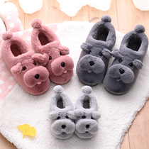 Cotton slippers womens bags and home cute cartoon dog cotton shoes mens winter non-slip wool plus Velvet Moon childrens shoes