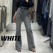 White Hong Kong Wind Washed Cotton Jeans Retro High Waist Skinny Mopping Casual Pants Grey Pants Women