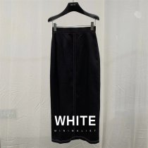2022 summer dress WHITE pressure line straight high-waisted skirt cotton denim slim black knee length skirt for women