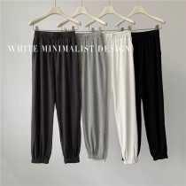 2021 summer white buckle thread cotton casual pants slim high waist buckle Harlan pants thin sports pants women