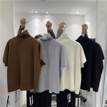 white winter clothing temperament short sleeve high neck cashmere sweater Korean version solid color thick loose pile neck sheep sweater women