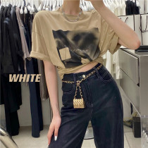 2021 summer WHITE Street figure print loose short sleeve round neck T-shirt casual personality half sleeve cotton top women