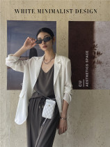 White retro chiffon lace-up long sleeve suit loose strap solid color thin suit sunscreen coat female summer
