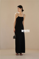 2022 early autumn WHITE long knitted suspender skirt slimming slim hip sexy sleeveless dress long skirt female