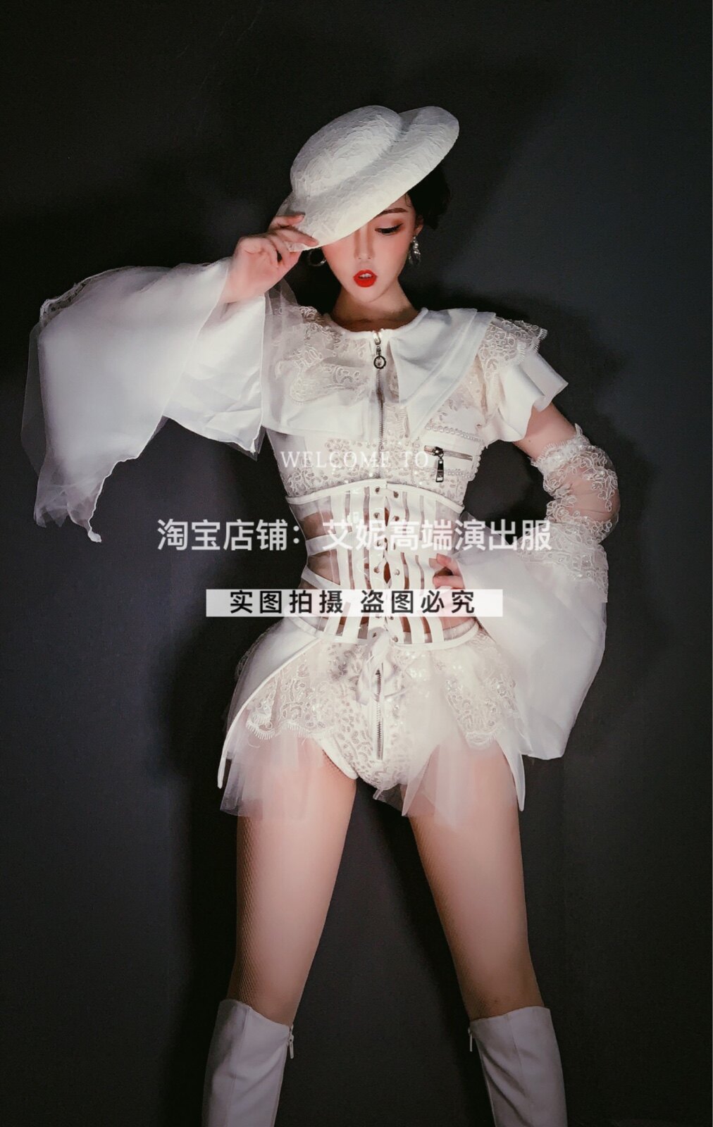 TT high-end nightclub bar singer djds dance team gogo retro court white suit costumes