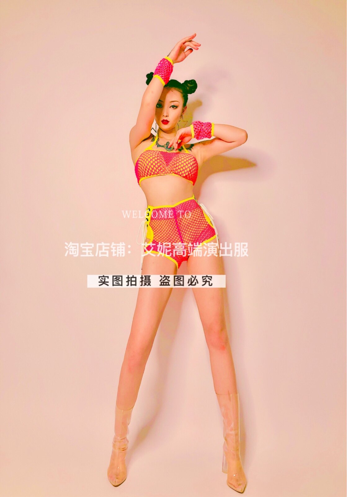 TT high-end nightclub bar singer djds dance team gogo sexy candy color grid two-piece suit costume