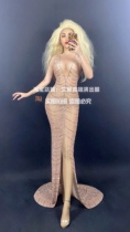 TT high-end nightclub bar singer djds dance team gogo full drill front slit trailing dress dress long skirt
