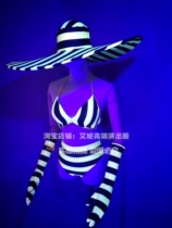 TT high-end nightclub bar singer djds dance team gogo fluorescent yellow stripes big hat bikini suit