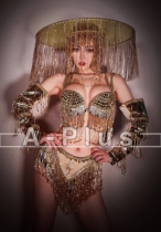TT high-end nightclub bar singer djds dance team gogo golden tassel hat bikini suit performance costume