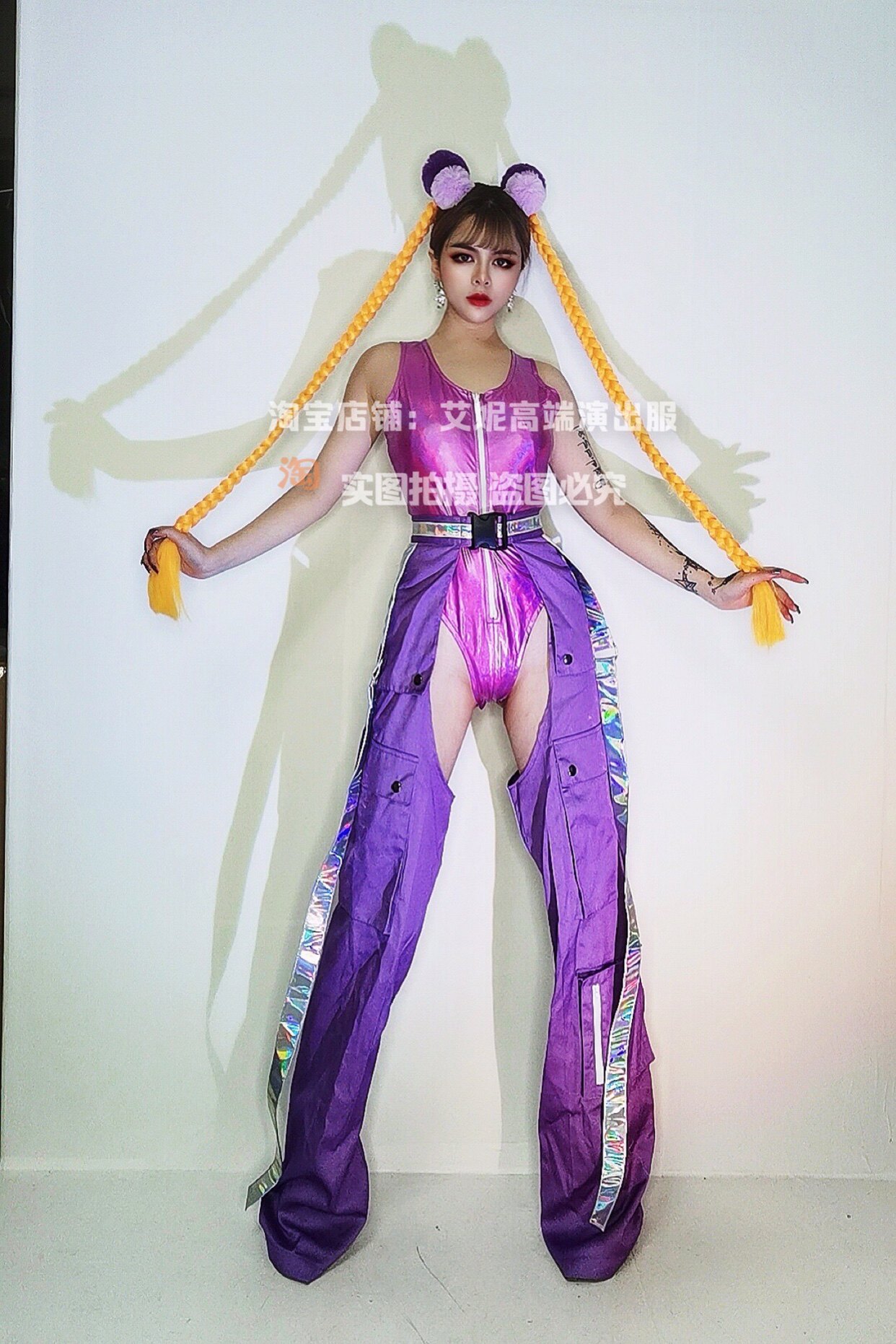 TT High-end Nightclub Bar Singer Djds Dance Team Gogo Purple Series High Fork Hyp-hop Long Pants Suit