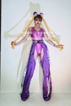 TT High-end Nightclub Bar Singer Djds Dance Team Gogo Purple Series High Fork Conjoined Hip Hop Trousers Suit
