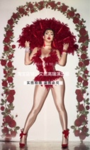 TT high-end nightclub bar singer djds dance team gogo Valentines Day feather one-piece fan suit performance costume