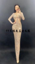 TT high-end custom nightclub singer ds full diamond halterneck pleated dress