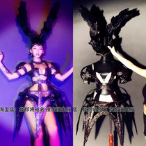 Halloween theme party exaggerated feather headdress black armor skirt support bar GOGO dance team DS costume female