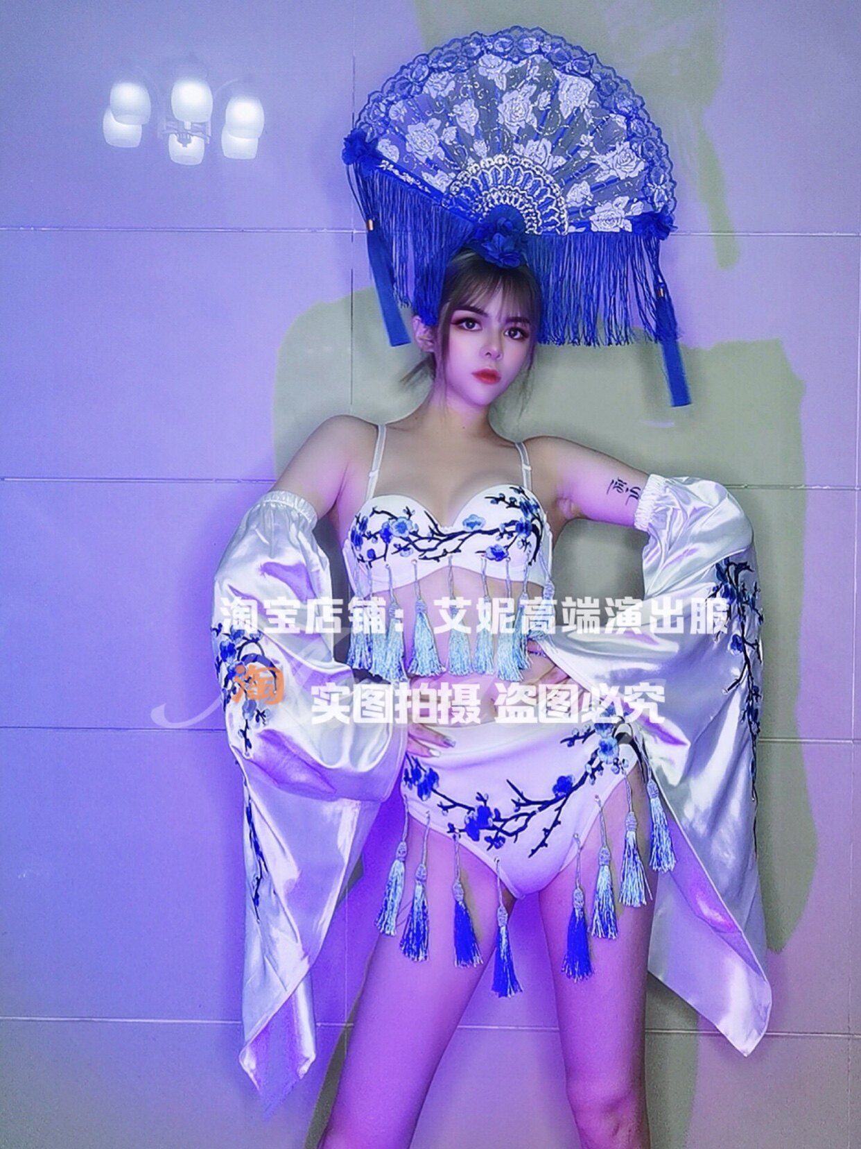 TT high-end nightclub bar singer djds dance team gogo retro Chinese style tassel headwear bikini suit