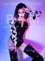 TT High-end Nightclub Bar Singer Djds Dance Team Gogo Black High Fork Harness Conjoined Suit Out