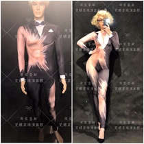 TT bar singer djds male and female gogo couple fake exposed meat hole suit one-piece trousers performance suit