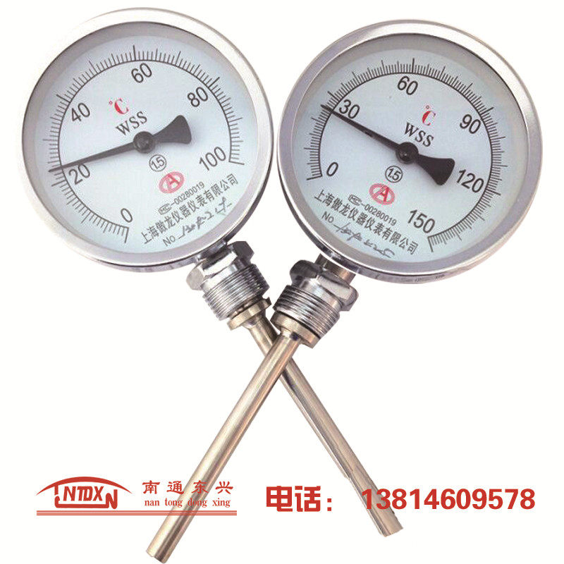 Shanghai Aolong Tianchuan WSS411 401 Stainless Steel Bimetallic Thermometer Shock Resistant Thermometer