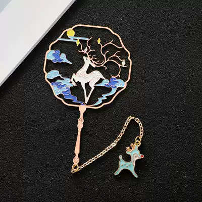 Moonlight deer ancient wind group fan metal bookmarks Chinese style classical fringe literary hipster creative lettering gift