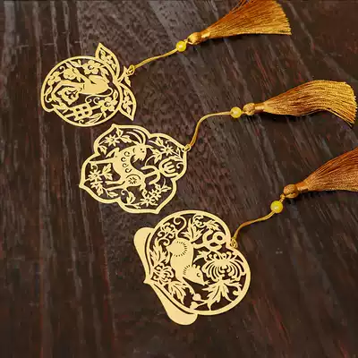 12 Zodiac Classical Chinese Style Brass Bookmark Guochao Chicken Tiger Chenlong Full Set of Business Customized Gifts