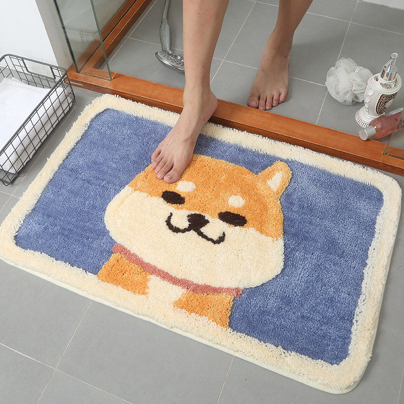 Home Autumn Dogs Flocking Water Suction Bathroom Shower Anti-Slip Mat Footbed Thickening Dressing Room Cartoon Floor Mat door cushions