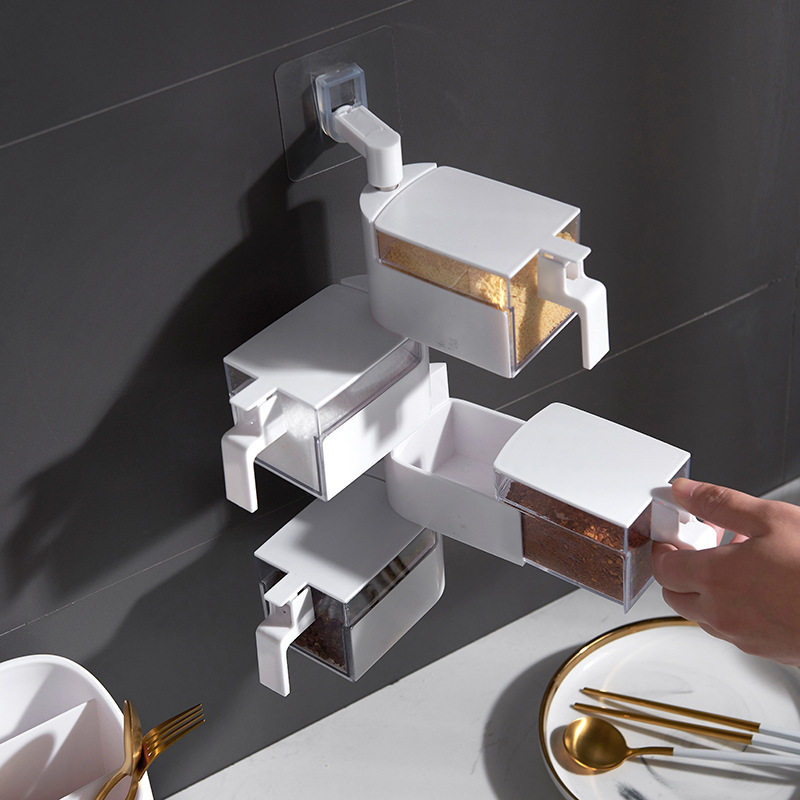 Home Punch-Free Seasoning Boxes Rotatable Wall-mounted MSG Salt Sugar Jars Kitchen Seasoned Supplies Containing Zooboxes-Taobao