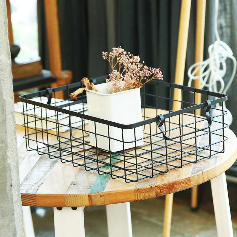 Iron storage basket books dormitory bath basket bathroom storage basket kitchen fruit storage desktop Japanese simple