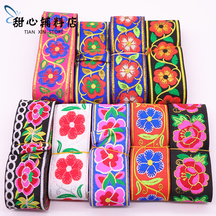 New Products Color Retro National Wind Embroidery Webbing Webbing Flowers Lace Handmade Diy Customs Clothing Accessories National Belt