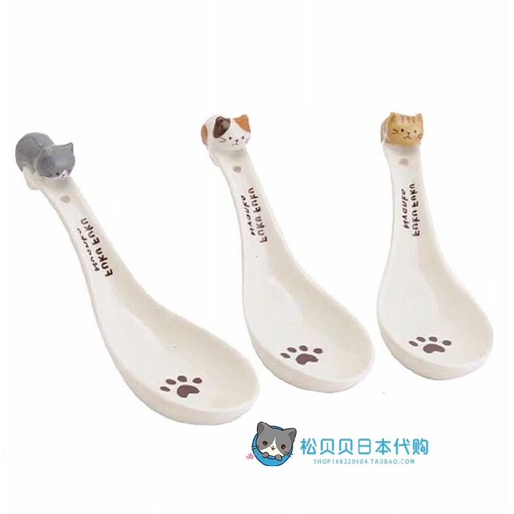 Japan imports cartoon cat spoon cute children's Japanese ceramic spoon hot pot spoon creative tablespoon tableware