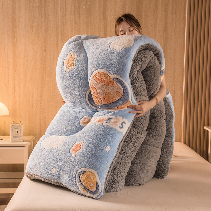 Single double student warm winter quilted by coral suede thickened flannel 8 catty double face suede quilt by core 180x226 catty