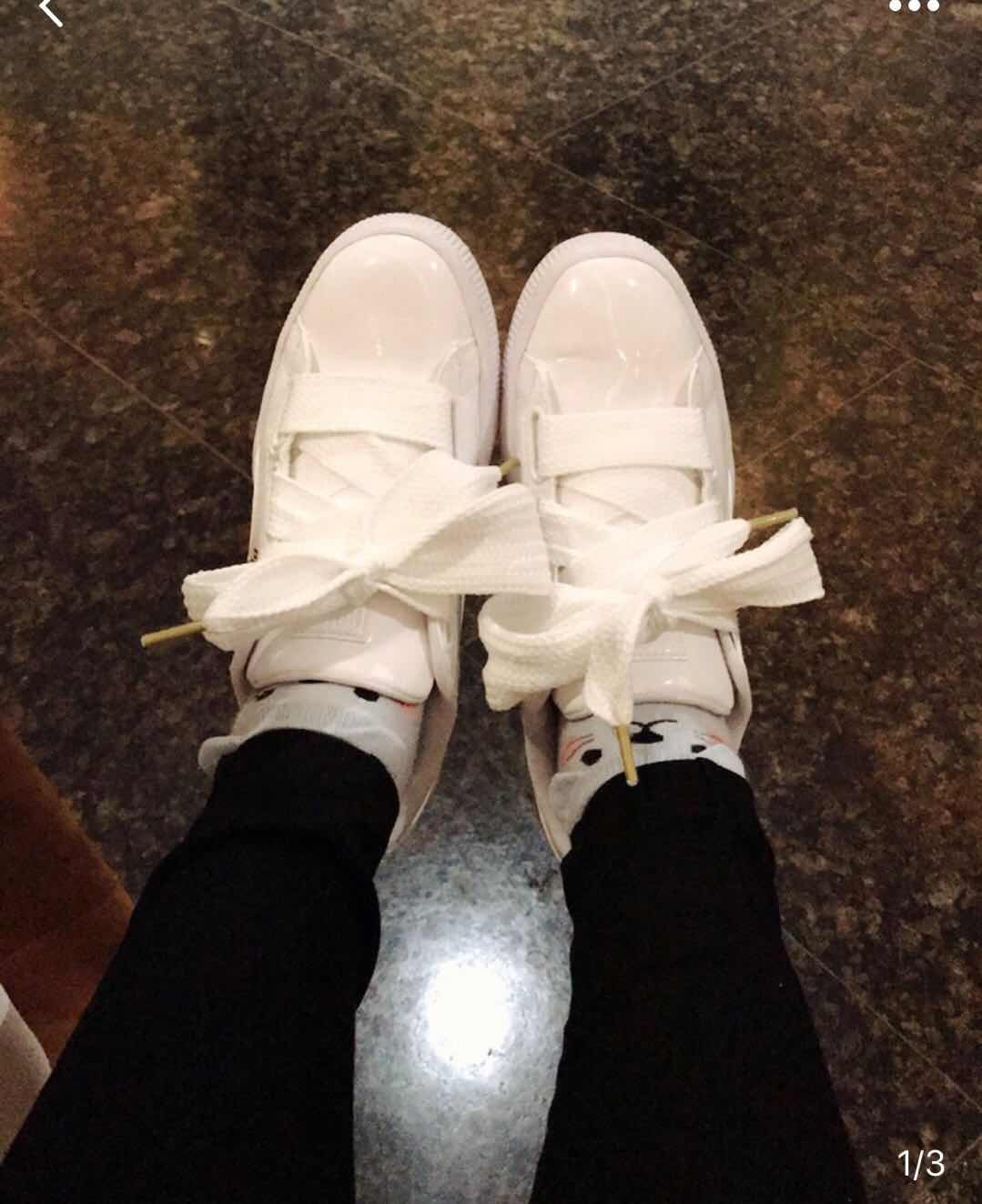 Puma Hummer nơ trắng Ribbon Giày da mặt trắng Giày nữ bình thường Giày trắng 363073-02 giày thể thao sneaker