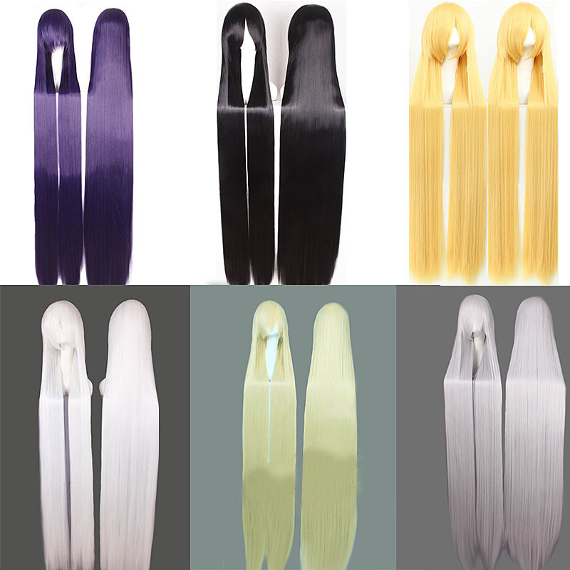 150cm Long Straight Hair 1.5m Long Hair Wig Thickened Black White Silver Purple Gold Burgundy Cosplay Wig