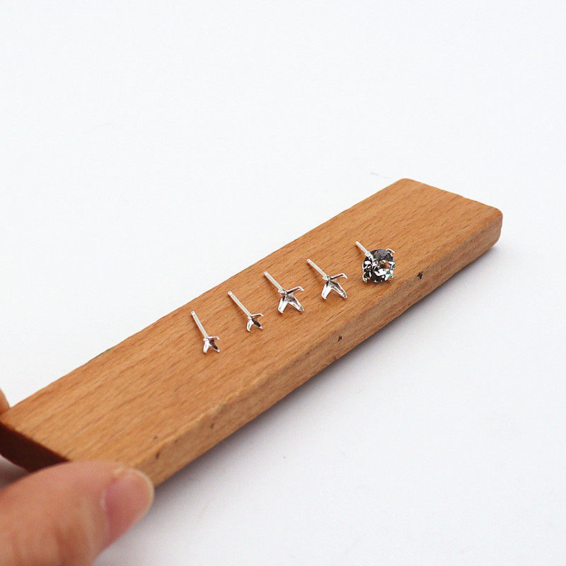 925 pure silver quadpaws inlaid with water drill empty trust DIY silver accessories semi-finished stone zircon not allergan silver homemade